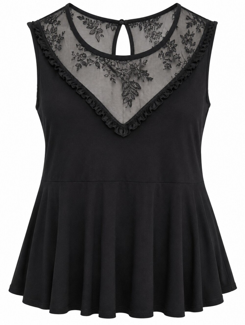 TORRID | NWT Black Floral Lace Yoke Ruffle Trim Peplum Goth Tank Top | 6X